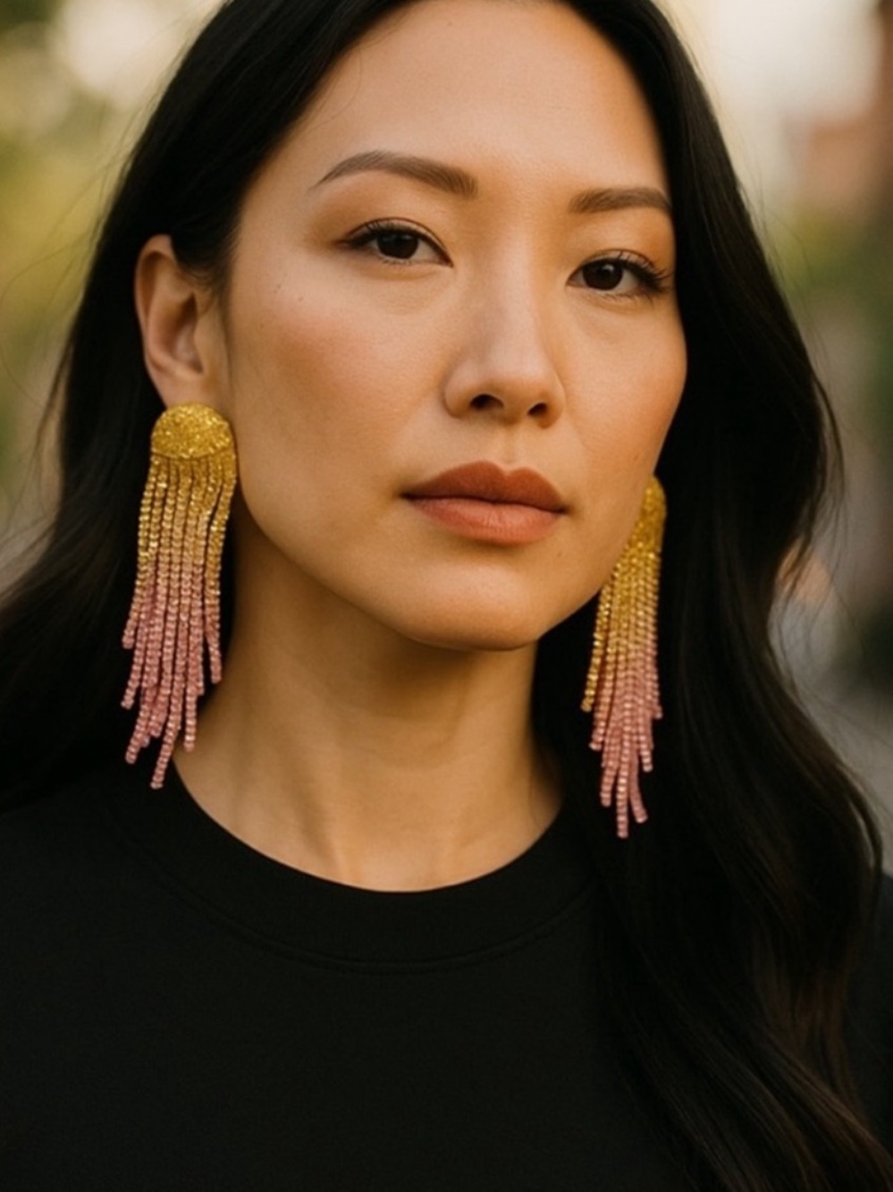 Free People Zsa-Zsa Rhinestone Dangle Earrings Pink and Goldenrod •STUNNING• NWT